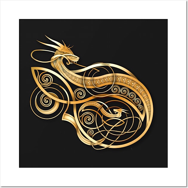 Gold Norse Dragon Wall Art by NaumaddicArts